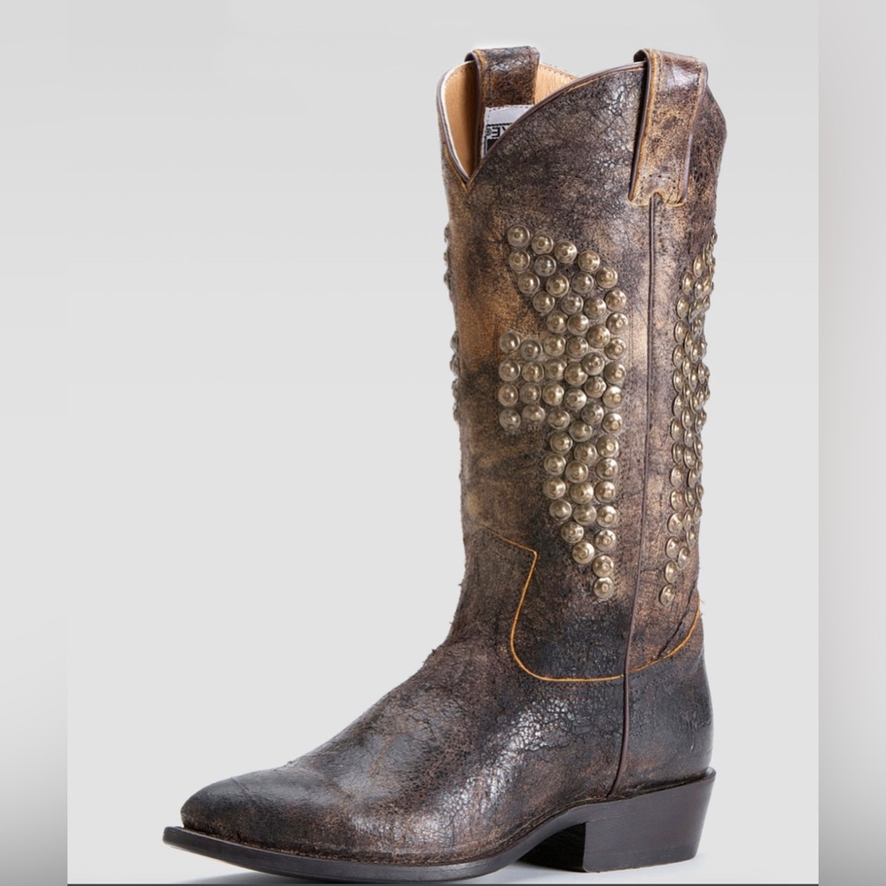 Frye Billy Distressed Studded Pointy Toe Cowboy Boots